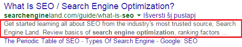 SEO description meta tag