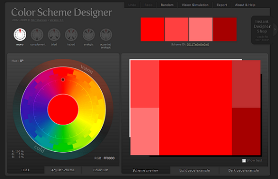 Color Scheme Designer įrankio nuotrauka