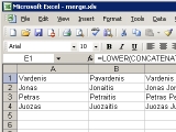 Ms Excel. Kaip dviejų celių informacija apjungti vienoje?