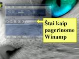 slankiojantis dainu pavadinimas, padidintas langas, permatomas winamp